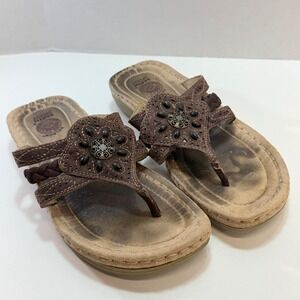 Earth Spirit Thong Sandals Women 7 Brown Gelron Cushioned Medallion Boho